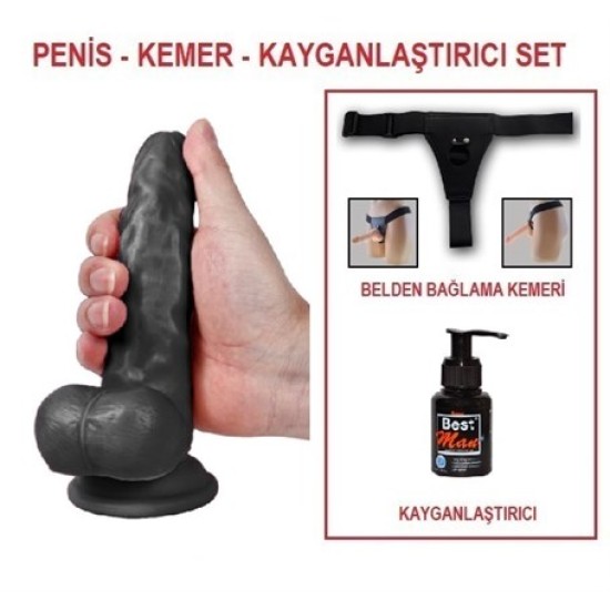 17 cm Belden Bağlamalı Realistik Dildo Zenci Penis Set