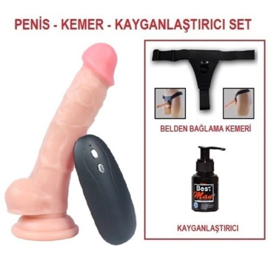 17 cm Belden Bağlamalı Titreşimli Realistik Dildo Penis Set