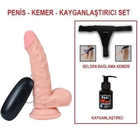 17 cm Belden Bağlamalı Titreşimli Realistik Dildo Penis Set