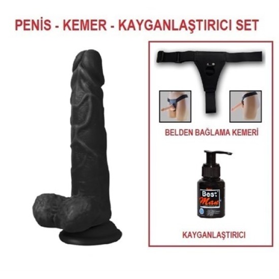 19 cm Belden Bağlamalı Realistik Dildo Zenci Penis Set