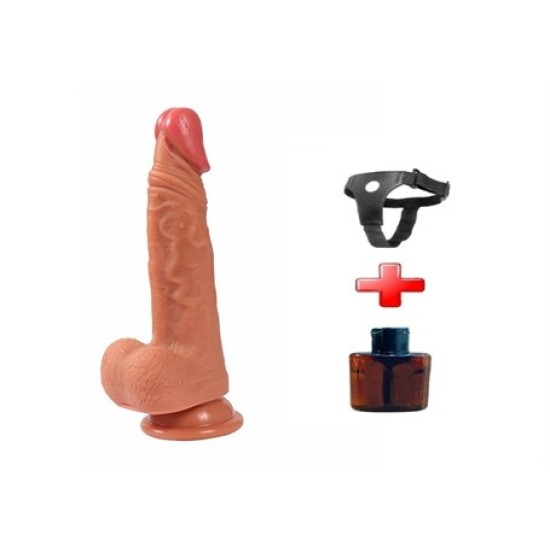 19,5 cm Belden Bağlamalı Yeni Nesil Çift Katmanlı Realistik Vantuzlu Dildo Penis - Evan