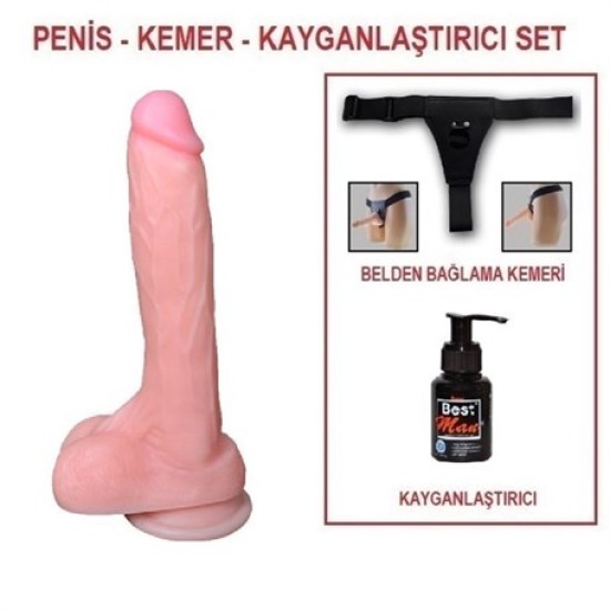 20,5 cm Belden Bağlamalı Realistik Dildo Penis Set