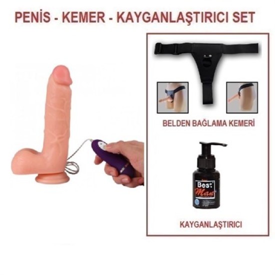 21 cm Belden Bağlamalı Titreşimli Realistik Dildo Penis Set