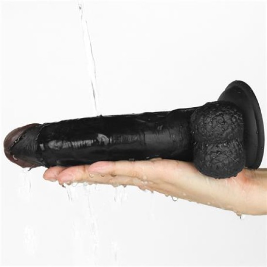 21,5 cm Belden Bağlamalı İçi Dolu Titreşimli Zenci Strapon Dildo