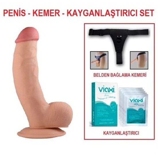 20 cm Belden Bağlamalı Realistik Dildo Penis Set