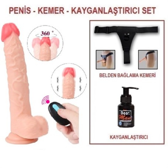 23 cm Belden Bağlamalı Titreşimli Realistik Dildo Penis Set