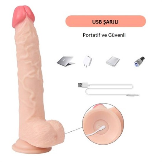 23 cm Oynar Başlı Uzaktan Kumandalı Titreşimli Dildo - Jeff