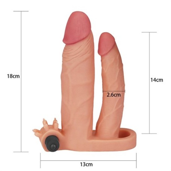 2,5 cm Uzatmalı Çiftli İçi Boş Titreşimli 18 cm Çatal Dildo Penis Kılıfı