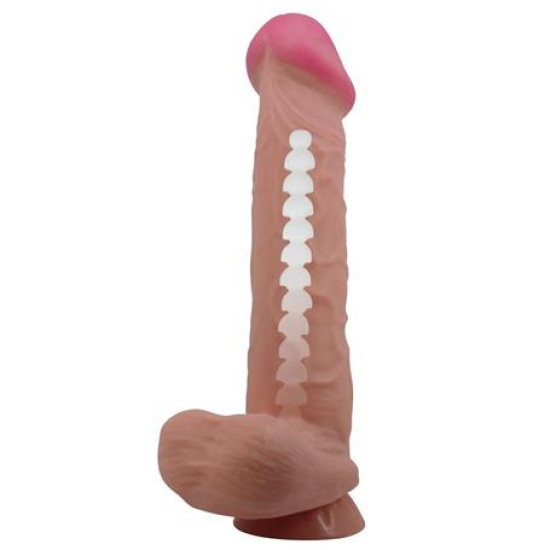 Belden Bağlamalı 26 cm Kıkırdak Yapılı Çift Katmanlı Melez Gerçekçi Dildo Penis