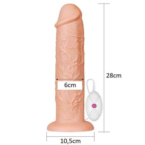 Belden Bağlamalı 28 cm Gerçekçi 10 Titreşimli Testissiz Dildo Vibratör Penis