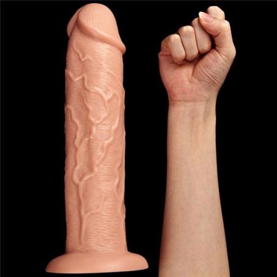 Belden Bağlamalı 28 cm Gerçekçi Testissiz Kalın Dildo Penis