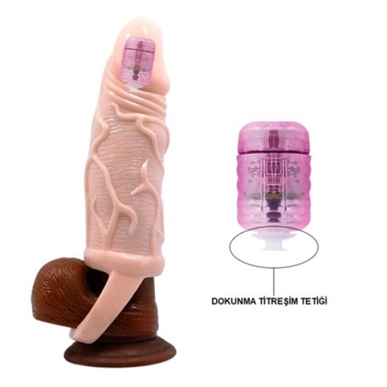 3 cm Dolgu Uzatmalı Titreşimli Penis Kılıfı Prezervatif Vibratör