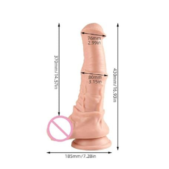 43 cm Et Dokulu Gerçekçi Çift Katmanlı Sünnetsiz Silikon Penis - Horse Power 3