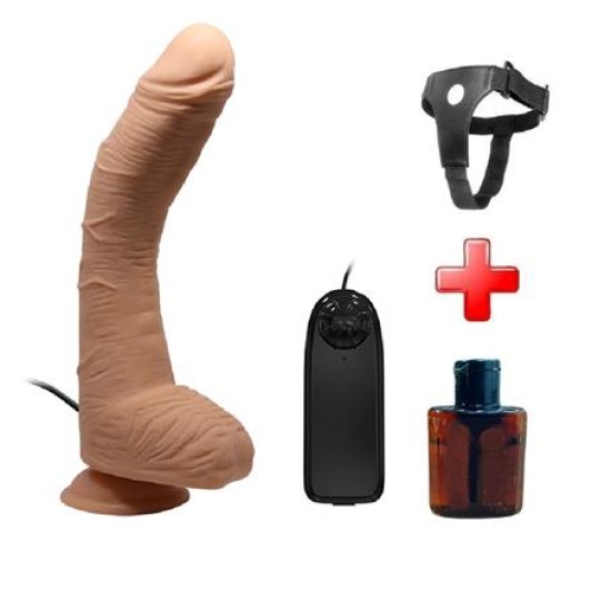 Belden Bağlamalı 28 cm Titreşimli Gerçekçi Kalın Dildo Penis - Alex