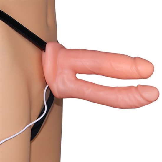 Belden Bağlamalı Titreşimli 12,5 cm İçi Boş İkili Çatal Strapon Penis