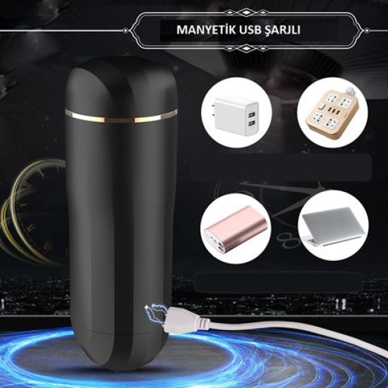 Manyetik USB Şarjlı Titreşimli Emme Ayarlı Masturbatör - Snow