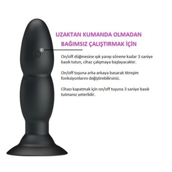 USB Şarjlı 4 Titreşim ve 4 Yuvarlanma Modlu Uzaktan Kumandalı Vibratör ve Anal Plug