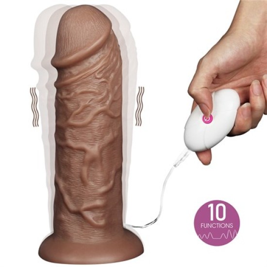 Yeni Nesil Belden Bağlamalı Çift Katmanlı 10 Titreşim Fonksiyonlu 26,6 cm Realistik Kalın Dildo Melez Penis