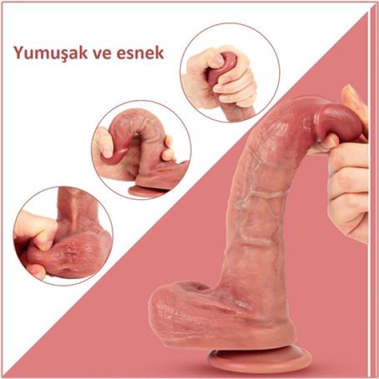 Yeni Nesil Çift Katmanlı 21,5 cm Realistik Dildo Penis