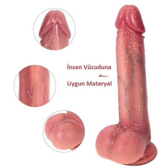 Belden Bağlamalı Yeni Nesil Çift Katmanlı 22 cm Realistik Dildo Penis