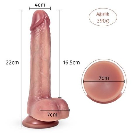 Belden Bağlamalı Yeni Nesil Çift Katmanlı 22 cm Realistik Dildo Penis