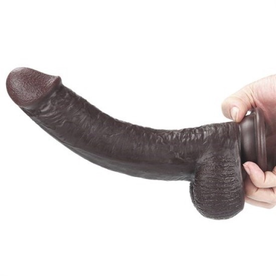 Yeni Nesil Çift Katmanlı Belden Bağlamalı 23 cm Realistik Zenci Dildo Penis