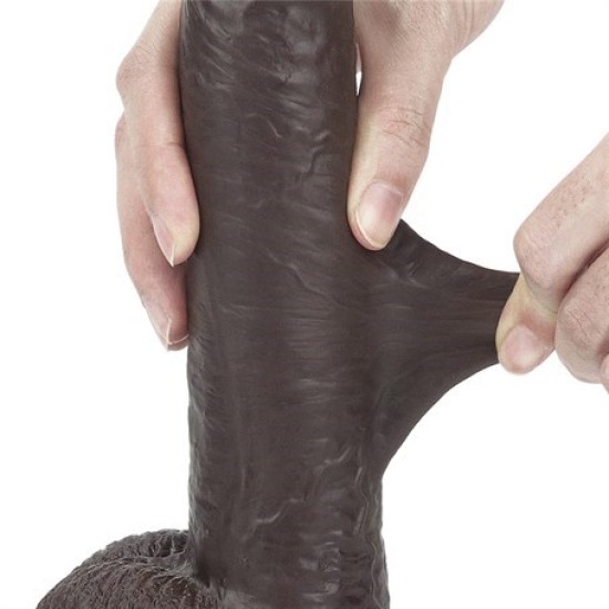 Yeni Nesil Çift Katmanlı Belden Bağlamalı 23 cm Realistik Zenci Dildo Penis