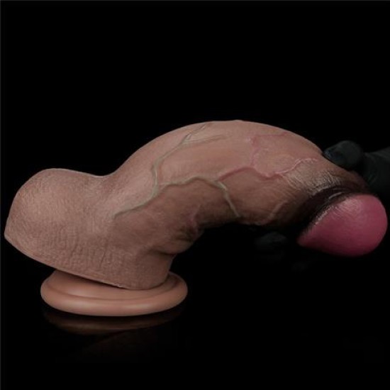 Belden Bağlamalı Yeni Nesil Çift Katmanlı 24,6 cm Realistik Dev Melez Dildo Penis