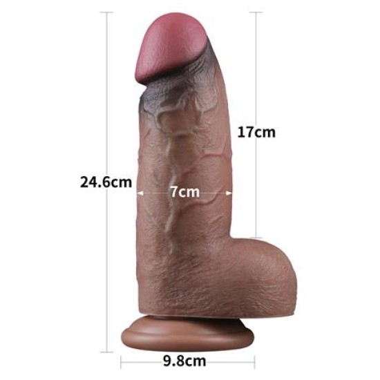 Belden Bağlamalı Yeni Nesil Çift Katmanlı 24,6 cm Realistik Dev Melez Dildo Penis