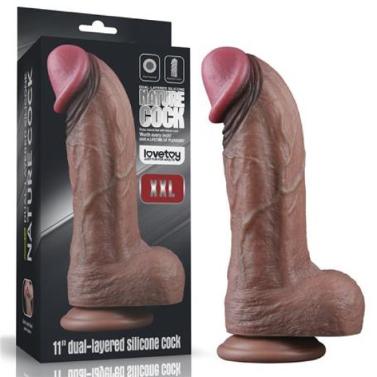 Belden Bağlamalı Yeni Nesil Çift Katmanlı 28 cm Realistik Dev Melez Dildo Penis