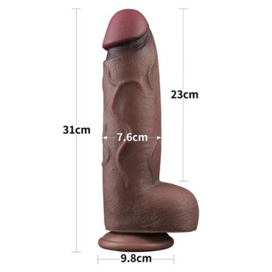 Belden Bağlamalı Yeni Nesil Çift Katmanlı 31 cm Realistik Dev Melez Dildo Penis