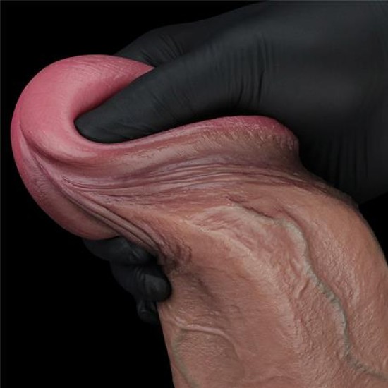 Belden Bağlamalı Yeni Nesil Çift Katmanlı 33 cm Realistik Dev Melez Dildo Penis